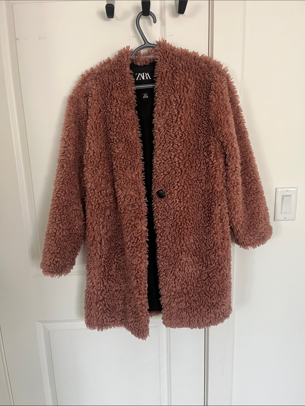 ZARA Women's Teddy Coat in Dusty Pink